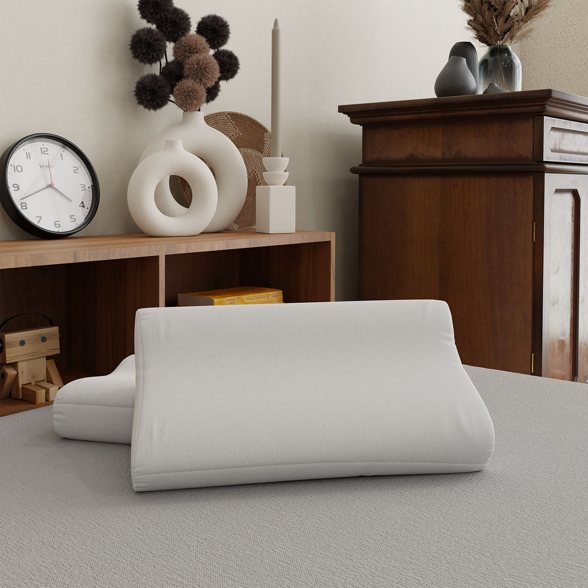 Livanto Memory Foam Pillow Cool Gel Technology Traditionally Shaped Pillows Optimum Support to the Neck Back Safe Environmentally